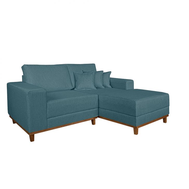 Sofá 3 Lugares Mônaco Com Chaise Direito Linho Azul Claro