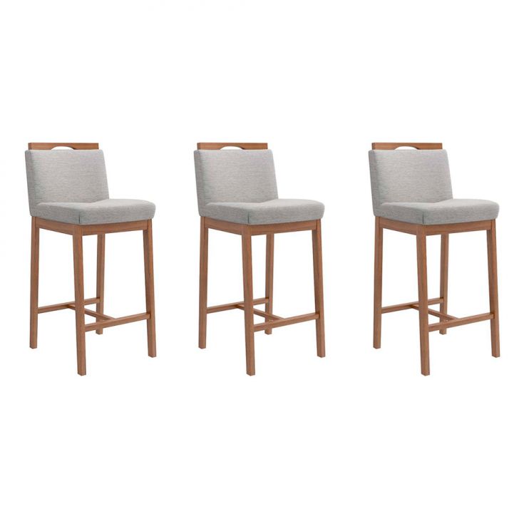 Conjunto com 3 Banquetas Dani Cinza e Nogueira