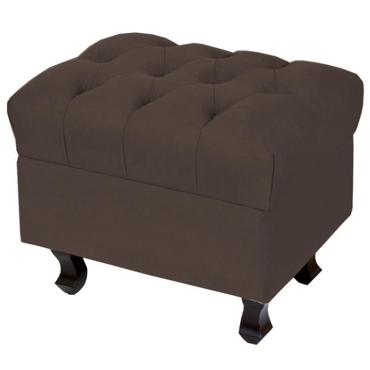 Puff París Luis Xv L02 Capitone Suede Marrom Pés Madeira - Lyam Decor
