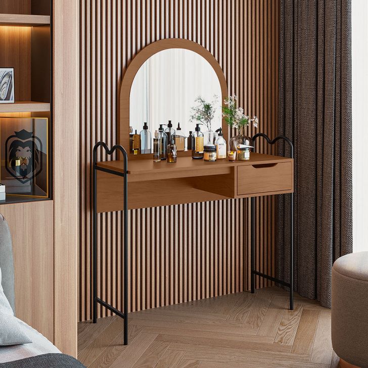 Penteadeira com Espelho Oasis 1 Gaveta Preta e Nature