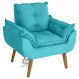 Poltrona Decorativa Confortável Opala Azul Turguesa com fibra de silicone e pés quadrado SMF DECOR