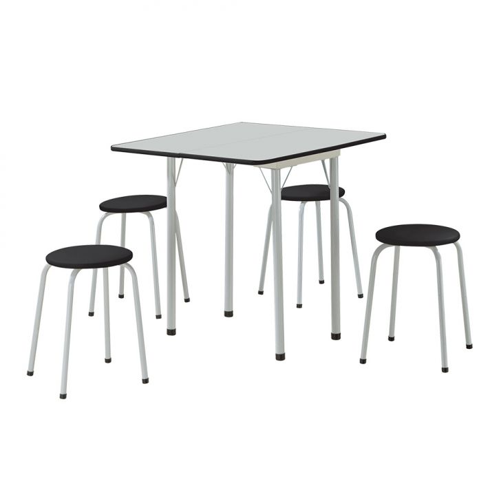 Conjunto De Mesa Com 4 Bancos | Banquetas Nádia Branco E Preto