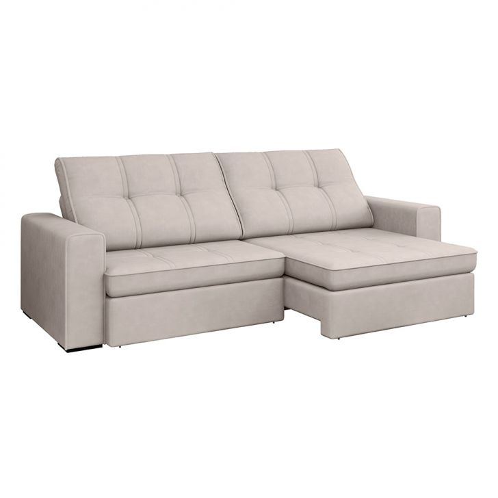 Image of Sofá 4 Lugares Retrátil E Reclinável Flexforma Versalhes Veludo Marfim 250 Cm PLA-LI181UP14MWFMOB