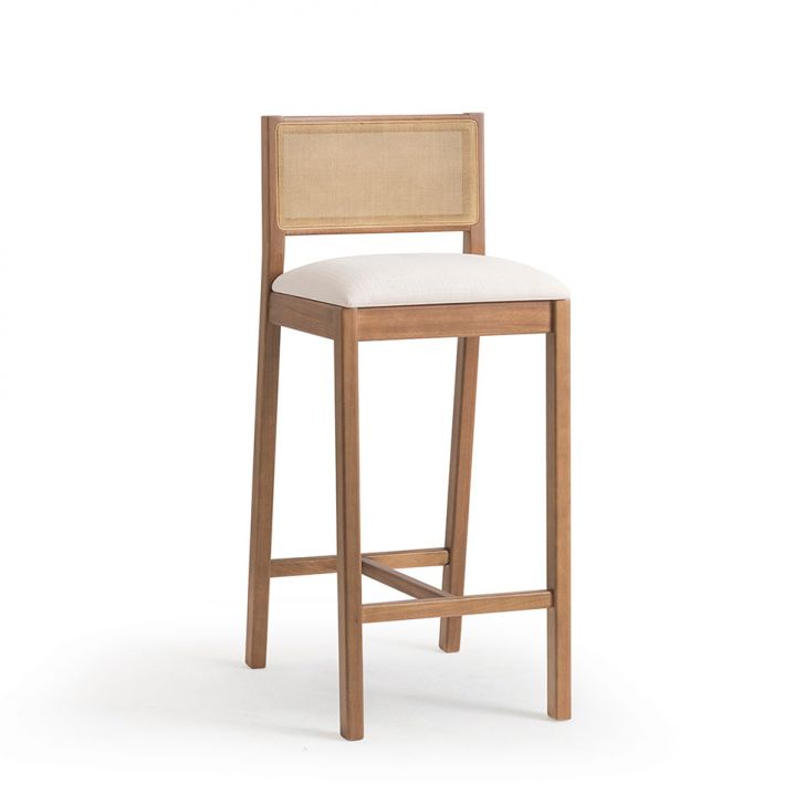 Banqueta Serena com Tela Nogueira Algodão Bege Claro e Marrom