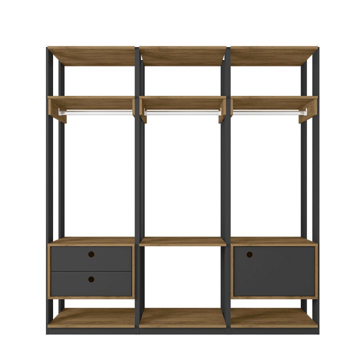 Guarda-roupa Closet Modulado Titan 1 Porta 2 Gavetas Preto E Freijó