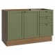 Balcão de Pia 120 cm 2 Portas 3 Gavetas (Sem Tampo) Rustic/Verde Vik Madesa