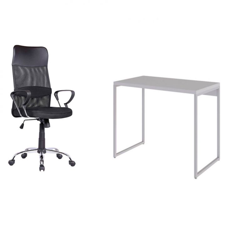 Conjunto de Mesa Studio Branca com Cadeira de Escritório Diretor Giratória Vancouver Preta