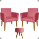 Kit 2 Poltronas Decorativas Reforçadas Para Sala Nina + Puff Redondo Suede Rosê Pé Castanho - Clique E Decore
