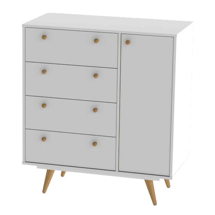 Cômoda Sapateira Retrô Plus 1 Porta 4 Gavetas Branco Acetinado