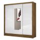 Guarda Roupa Roupeiro Dubai 3 Portas de Correr com Espelho Central 3 Gavetas Carioca Cinamomo Branco