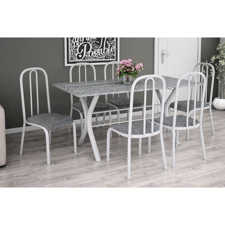 Conjunto De Mesa Miame 150 Cm Com 6 Cadeiras Madri Branco E Vegetale