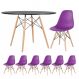 Mesa redonda Eames 120 cm preto + 6 cadeiras Eiffel DSW Roxo