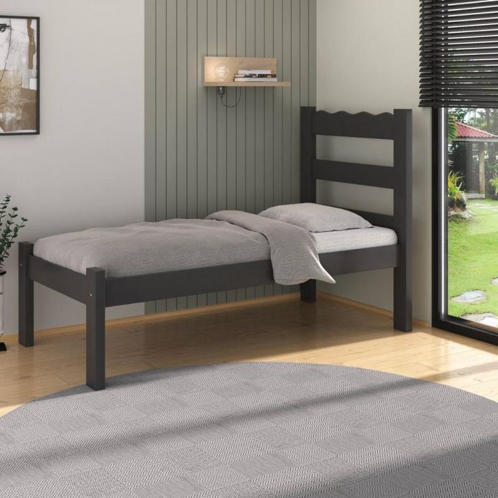 Cama de Solteiro Madeira Maciça com Colchão Incluso Multimóveis CR35256 Preto