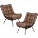 Kit 02 Poltronas Decorativas Sala de Estar Costela Preto L04 Couro Mel - Lyam Decor