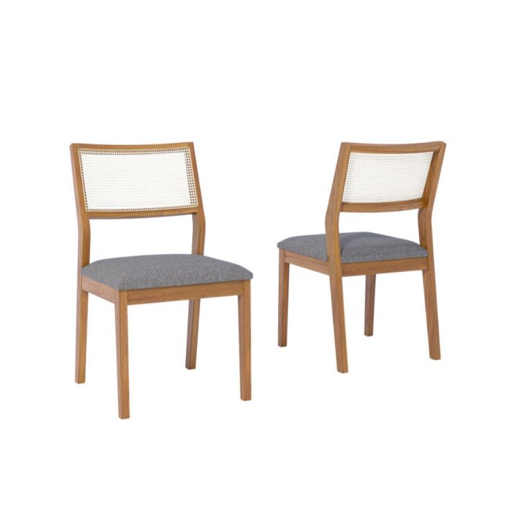 Conjunto com 2 Cadeiras Bella Linho Grafite e Madeira