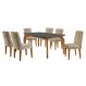 Conjunto de Mesa de Jantar Retangular com Tampo de Vidro Grafire Turquesa e 6 Cadeiras Luanda Linho Bege e Imbuia