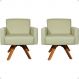 Kit 2 Poltronas Decorativas Hope Base Giratória Suede Bege Pé Castanho