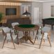 Conjunto Mesa de Jogos Carteado Bellagio Tampo Reversível Verde e 4 Cadeiras Madeira Poker Base Estrela Linho Cinza/Nogueira G42 - Gran Belo