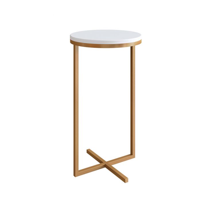 Mesa Lateral Redonda Volpi Branca e Dourada 56x30 cm