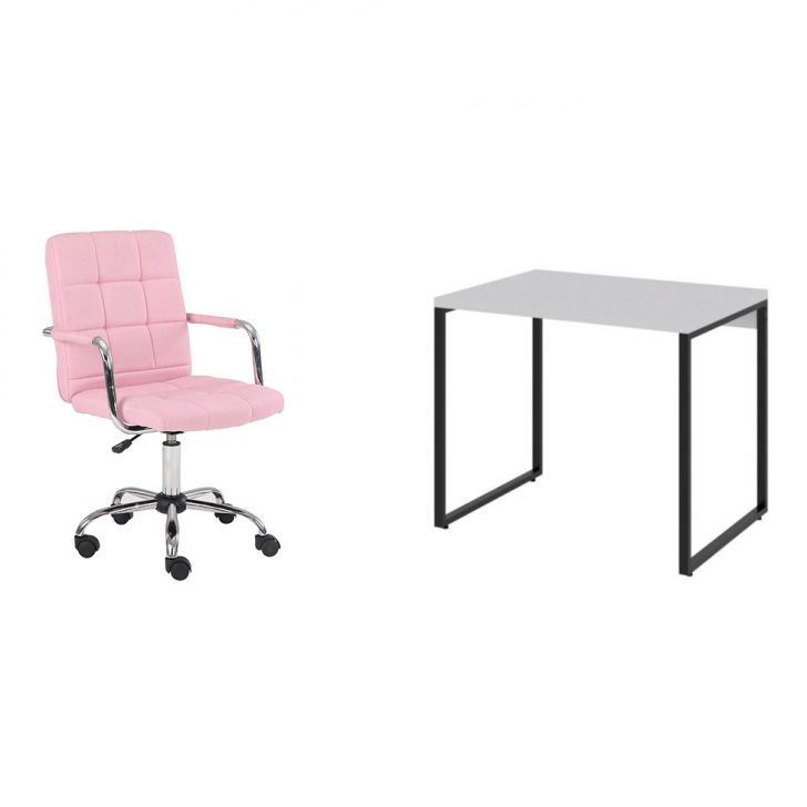 Conjunto de Mesa Kuadra Branca com Cadeira de Escritório Secretária Giratória Fitz Rosa