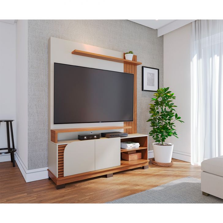 Estante para Home Theater e TV até 65 Polegadas Jurerê 2 PT Off White e Freijó