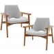 Kit 02 Poltronas Decorativa Para Sala de Estar Living Base Madeira Becker L02 Bouclê Cinza - Lyam Decor