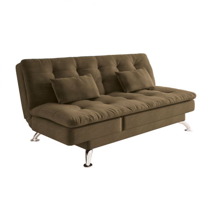 Sofá-Cama Casal 3 Lugares Amanda Suede Castanho