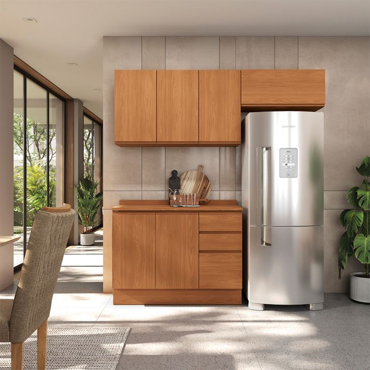 Cozinha Compacta Valence I 6 Portas 3 Gavetas Canela