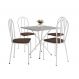 Conjunto de Mesa Quadrada com Tampo Granito e 4 Cadeiras Léia Revestimento Sintético Branco e Imbuia