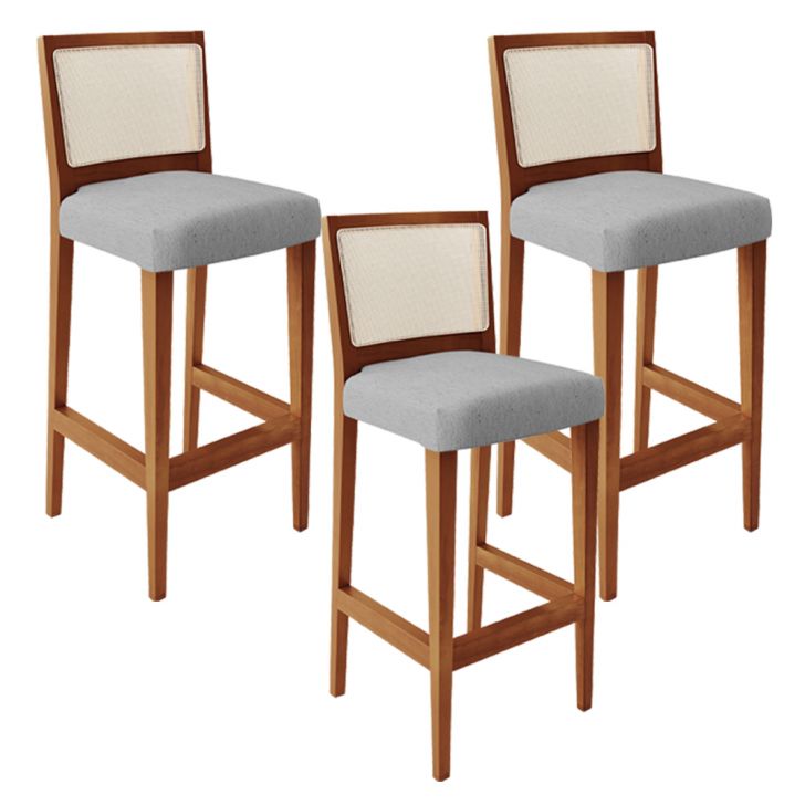 Kit 03 Banquetas Alta Para Cozinha Encosto em Tela Branco Zion L02 Linho Cinza - Lyam Decor