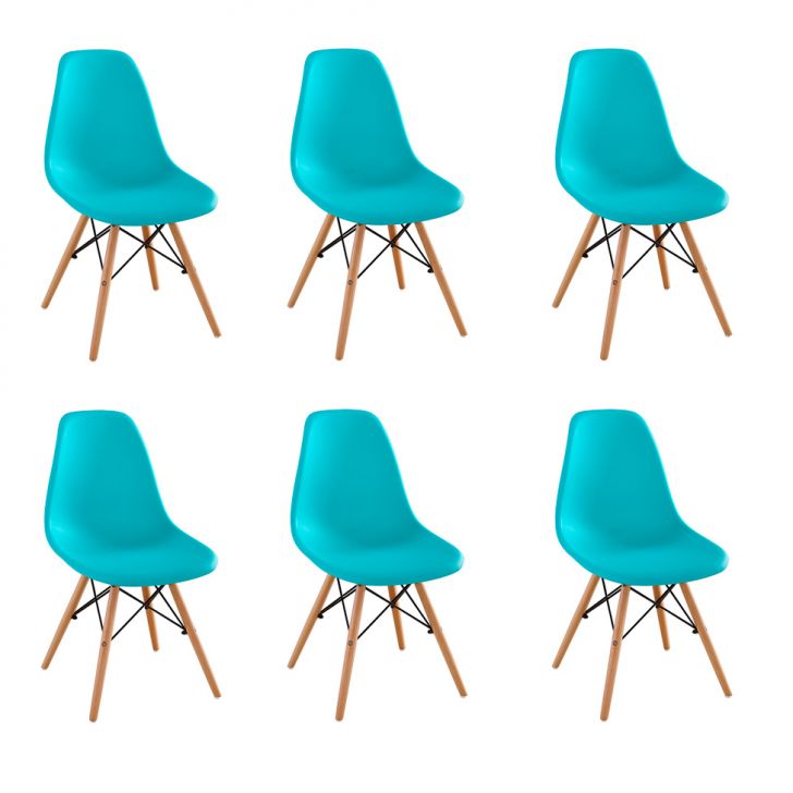 Conjunto Com 6 Cadeiras Eames Eiffel Premium Base Madeira Azul Turquesa