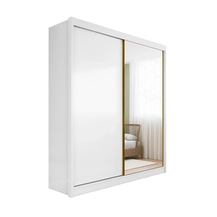 Guarda-roupa Casal Com Espelho Trento 2 Portas 4 Gavetas Branco