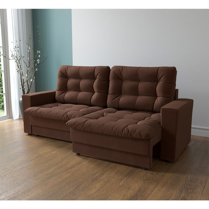 Sofá 3 Lugares Retrátil Lubeck Plush Suede Marrom