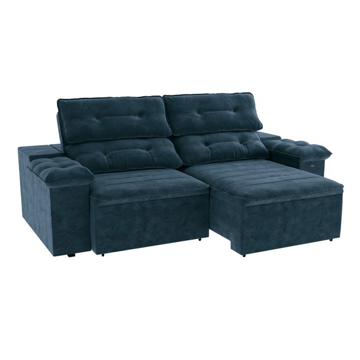 Image of Sofá 4 Lugares Retrátil E Reclinável Siena Veludo Azul Marinho PLA-KA161UP14KGVMOB