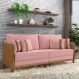 Sofá Living Montecarlo 3 Lugares Bipartido 232cm Pés em Madeira Veludo/PU Rosê/Caramelo G33 - Gran Belo