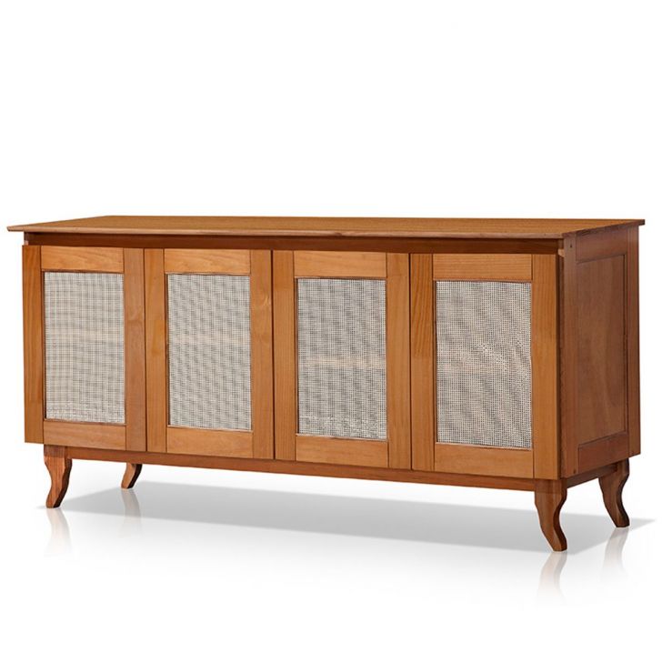 Buffet Aparador de Madeira 4 Portas de Tela Dalton Castanho