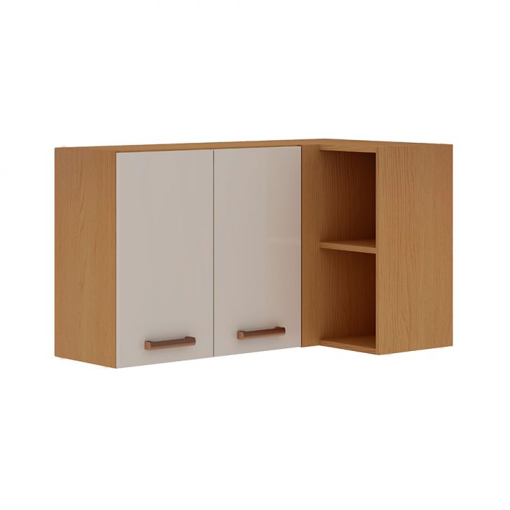 Armário Aéreo de Canto Essência 100% MDF 2 Portas Freijó e Off White