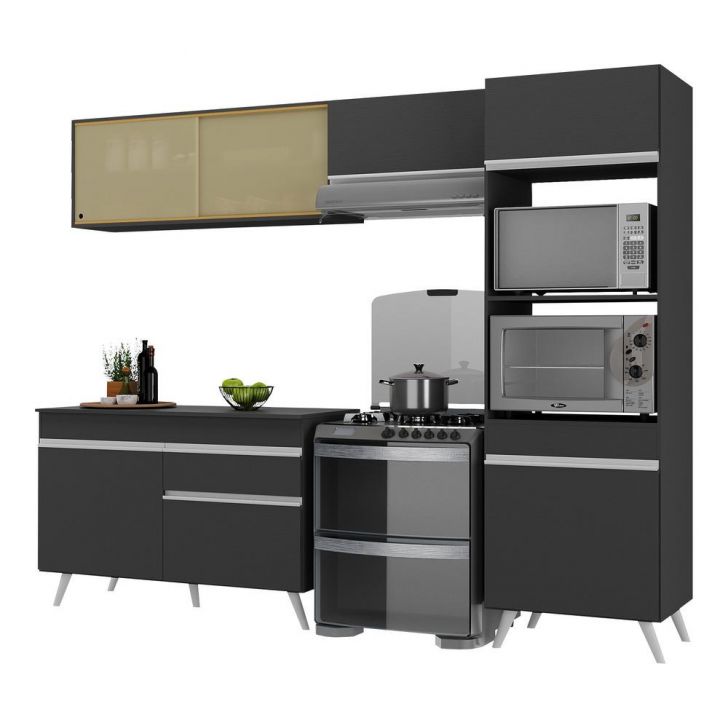 Armário de Cozinha Compacta 252cm Veneza Multimóveis V3692 Preto/Branco