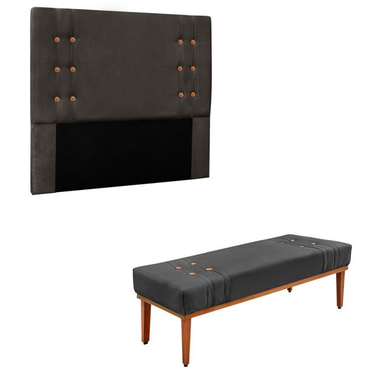 Conjunto de Cabeceira Solteiro com Recamier Gênova Suede Cinza