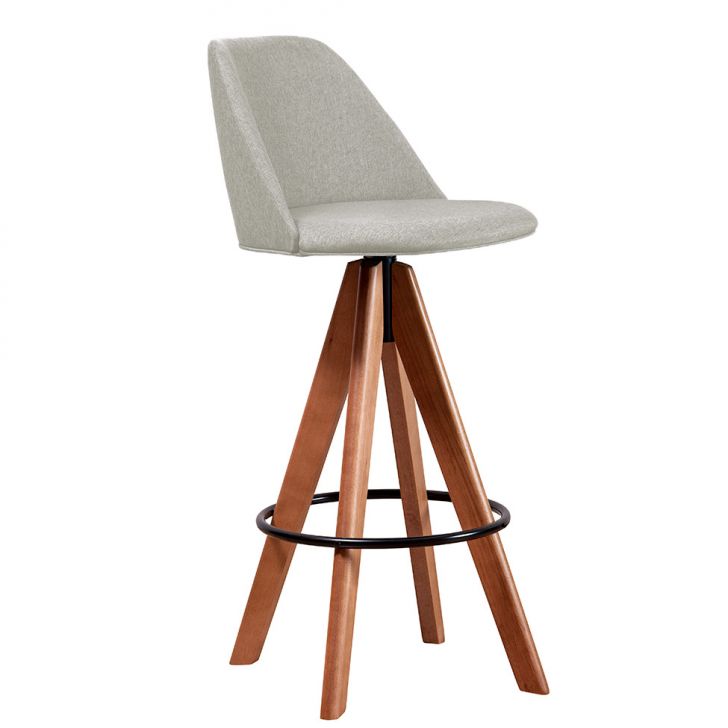 Banqueta Lucca Linho Off White e Castanho