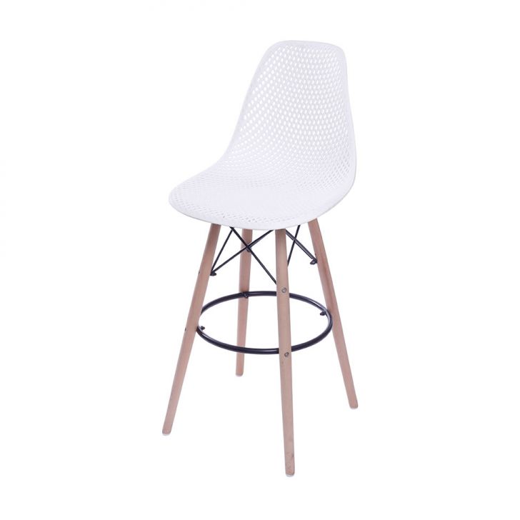 Banqueta Colmeia Branca e Madeira