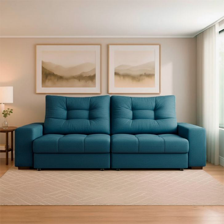 Sofá 3 Lugares Retrátil E Reclinável Biarritz Suede Azul Turquesa