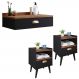 Conjunto Quarto 2 Mesas Cabeceira Retrô Mesinha Lateral Cama E Penteadeira Suspensa Organizadora Decoração Ambiente Preto/Freijó - RPM Móveis