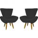 Kit 2 Poltronas Decorativas Reforçadas Para Sala Emilia Suede Preto Pé Castanho - Clique E Decore