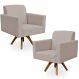Kit 02 Poltronas Decorativas Giratória Madeira Sala Estar Helô L02 Linho Bege - Lyam Decor