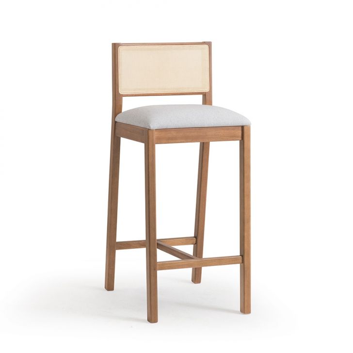 Banqueta Serena com Tela Natural Algodão Cinza Claro e Marrom