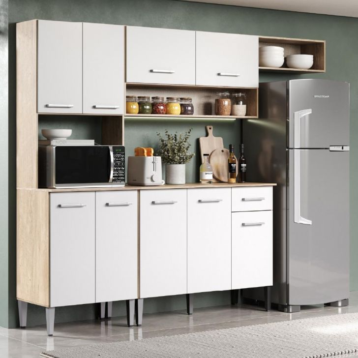 Armário Cozinha Compacta Arizona Smart Carraro - Carvalho/Branco