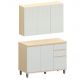 Kit Armário Aéreo 3 Portas e Balcão de Cozinha 120 cm Aurora Cinza Cristal Pet/Cinza Cristal