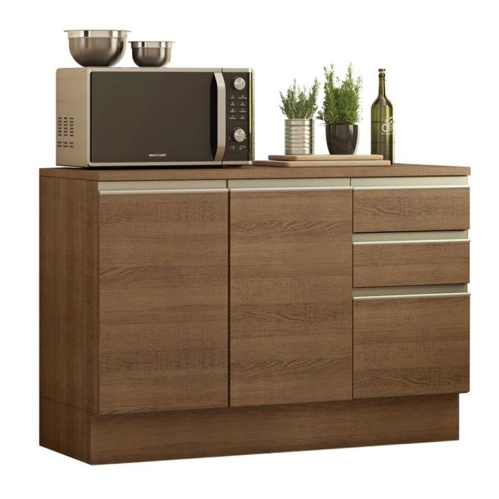 Balcão de Pia Armário de Cozinha 120 cm 2 Portas e 3 Gavetas (Com Tampo) Rustic Glamy Madesa