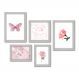 Kit Com 5 Quadros Decorativos - Flores Floral Borboleta - 031kq01b